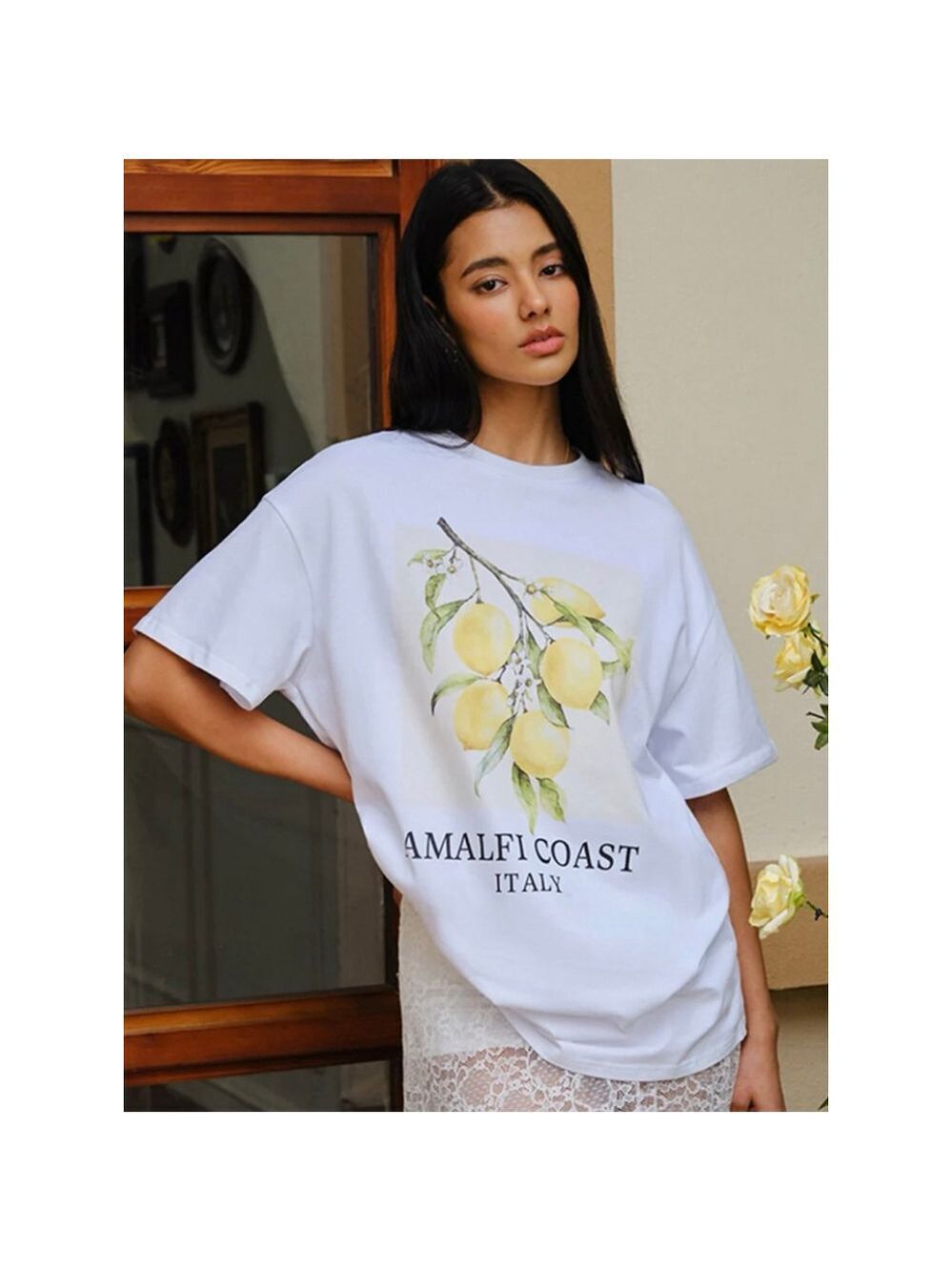 Commense Amalfi Coast Short Sleeve Tee White XS yellow lemons-Runs Big up to M